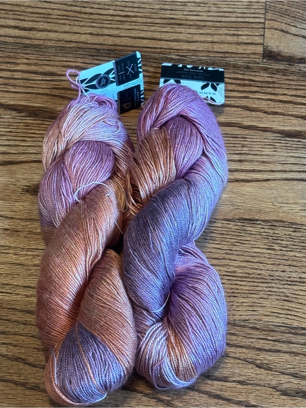 Hand Maiden Yarn Lot of 2 Sea Silk 70% Silk 30% Seacell Passionfruit Fingering